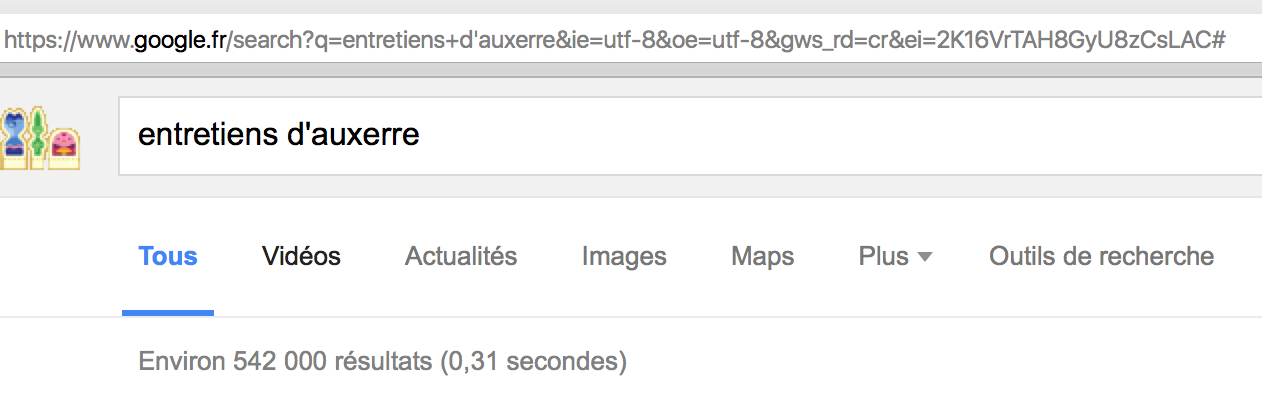 La rponse optimiste de Google  la requte Entretiens d'Auxerre: 542000 rsultats. Recherche ralise en dcembre 2015.