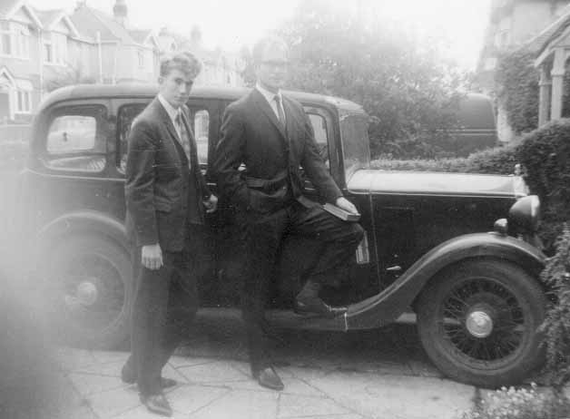 1960. Nigel and Russon ready to leave for church in Dad's 1937 Wolseley