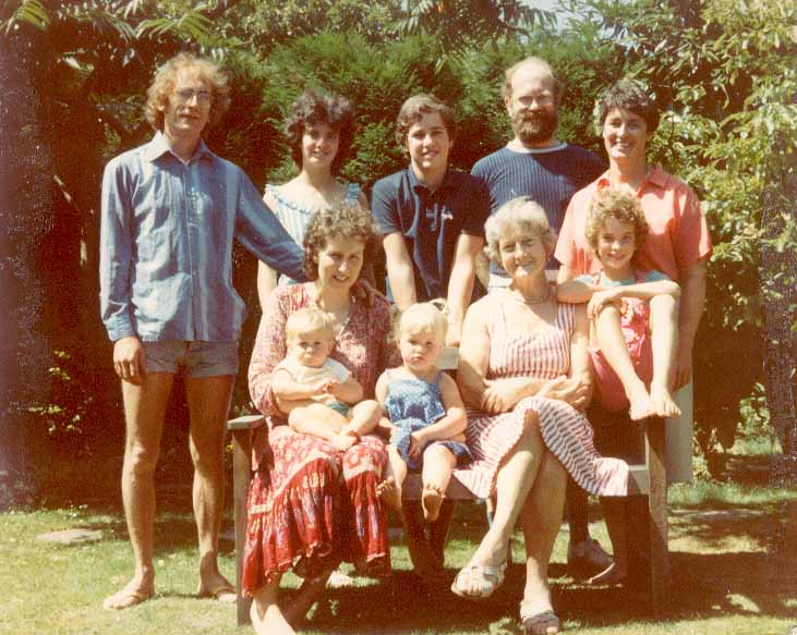 1983. Nigel, with (back) Catherine, Patrick, Russon, Kay, (middle) Sally, Mum, Sarah, (front) Hanye and Katy